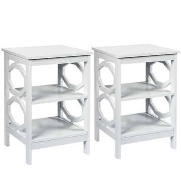 2-Piece 3-Tier Nightstand Side Table Set, White