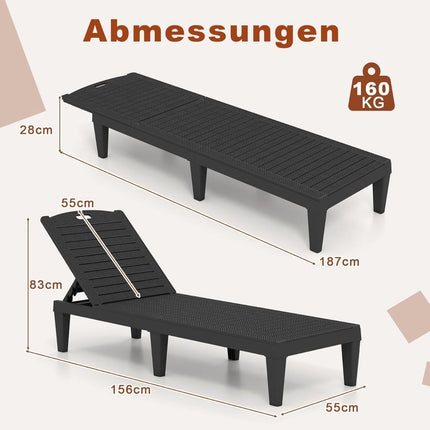 2-Piece Adjustable Reclining Sun Lounger Set, Black, Weatherproof