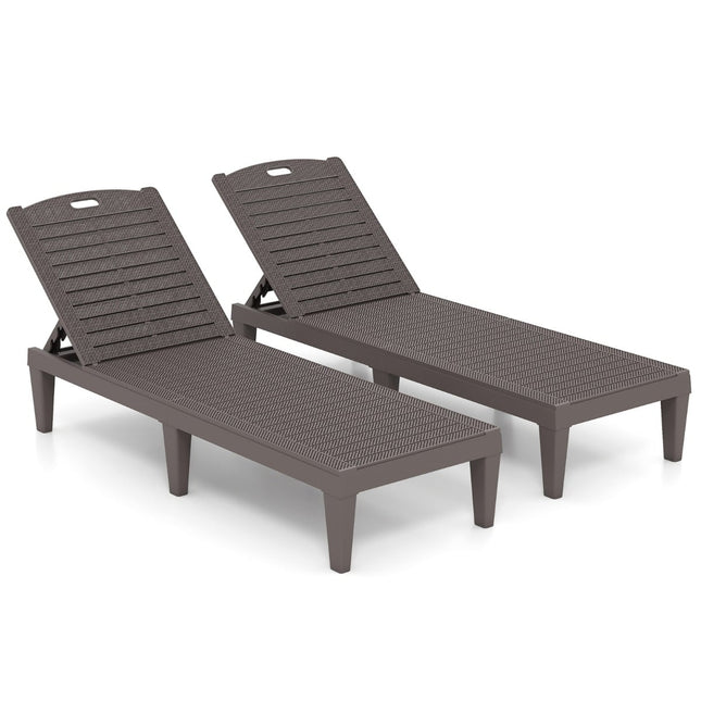 2-Piece Adjustable Reclining Sun Lounger Set, Weatherproof Brown