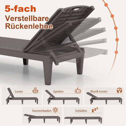 2-Piece Adjustable Reclining Sun Lounger Set, Weatherproof Brown