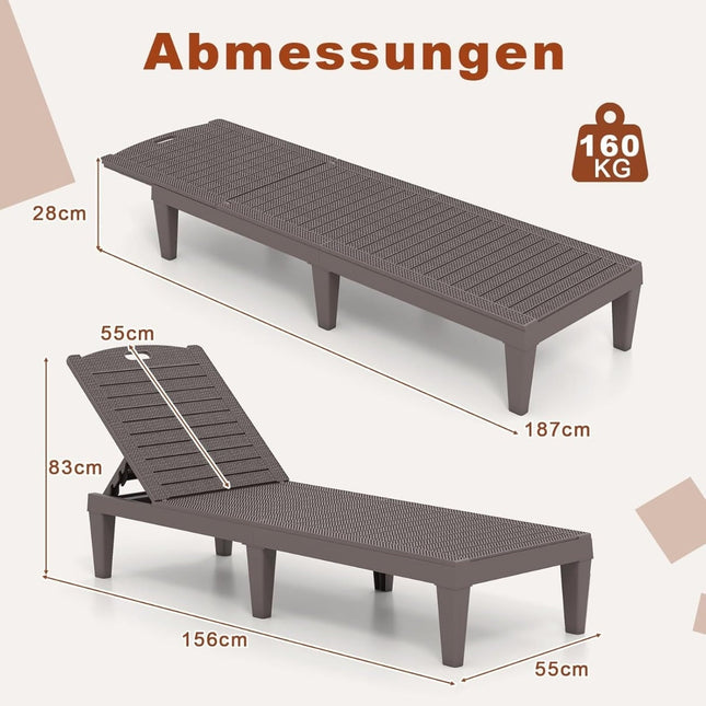 2-Piece Adjustable Reclining Sun Lounger Set, Weatherproof Brown