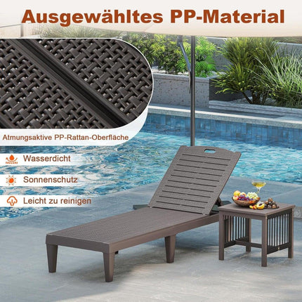 2-Piece Adjustable Reclining Sun Lounger Set, Weatherproof Brown