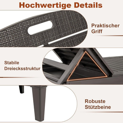 2-Piece Adjustable Reclining Sun Lounger Set, Weatherproof Brown