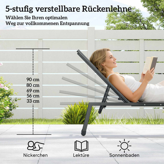 2-Piece Adjustable Sun Lounger Set with Side Table, Grey