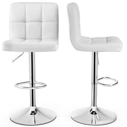 2-Piece Adjustable Swivel Bar Stools, White Faux Leather