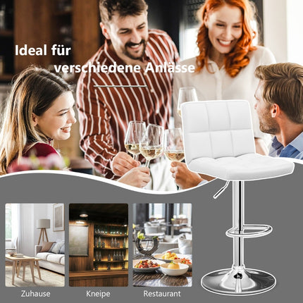 2-Piece Adjustable Swivel Bar Stools, White Faux Leather