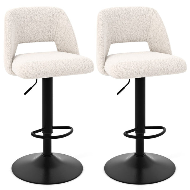 2-Piece Adjustable Teddy Fabric Bar Stools with Backrest