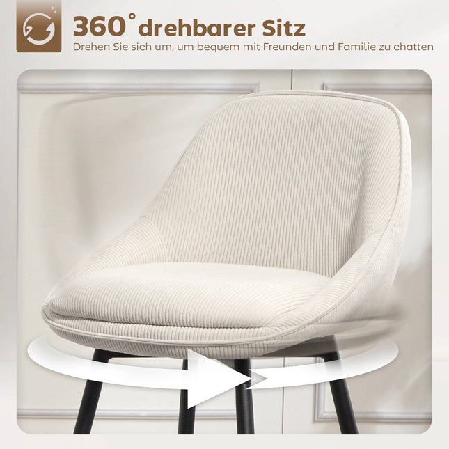 2-Piece Bar Stool Set, Corduroy, Steel Legs, Cream