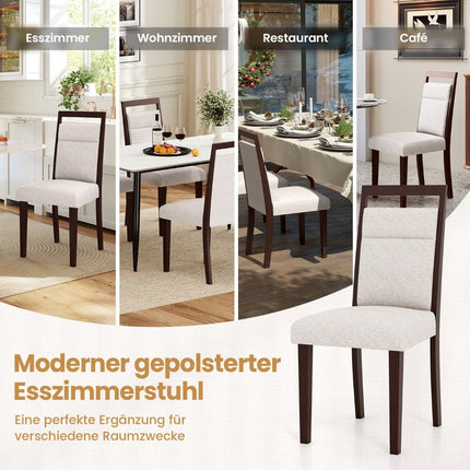2-Piece Beige Dining Chairs, Padded Seat & Back, Wood Frame