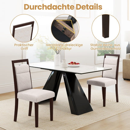 2-Piece Beige Dining Chairs, Padded Seat & Back, Wood Frame