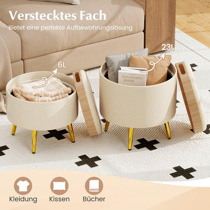 2-Piece Beige Faux Leather Storage Ottoman Set