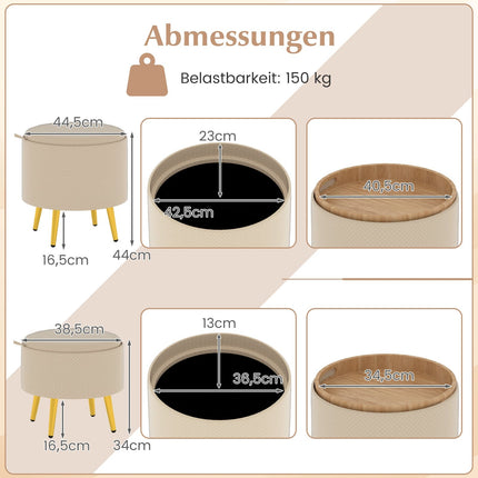 2-Piece Beige Faux Leather Storage Ottoman Set