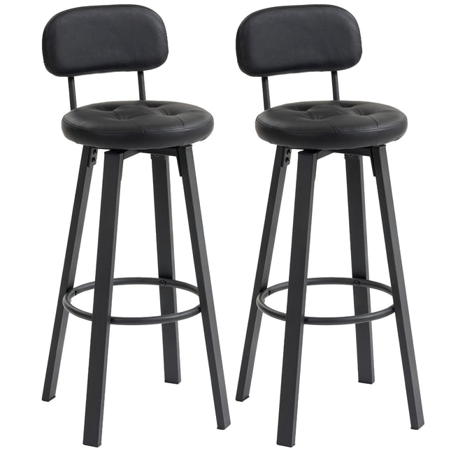 2-Piece Black Faux Leather Bar Stools, Swivel, Footrest