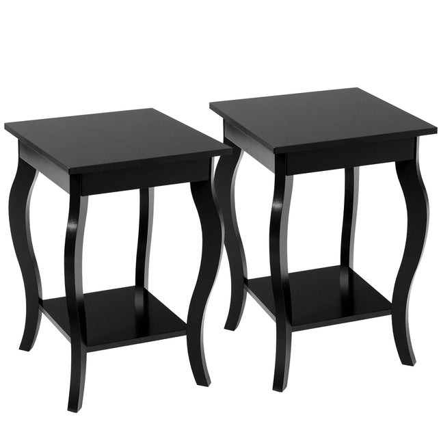 2-Piece Black Side Tables Set with 2-Tier Storage