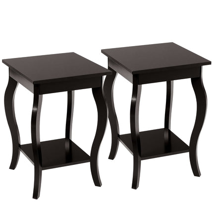 2-Piece Brown Side Tables with Shelves for Living Room