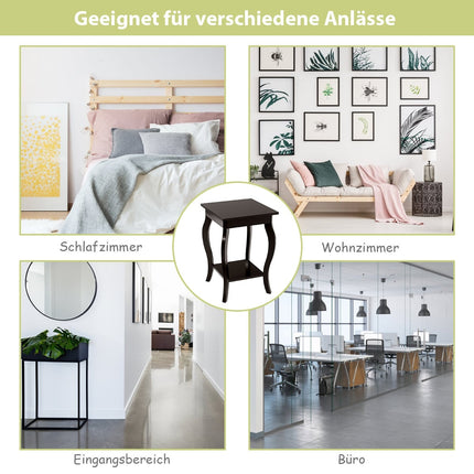 2-Piece Brown Side Tables with Shelves for Living Room