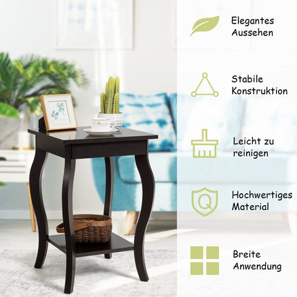 2-Piece Brown Side Tables with Shelves for Living Room