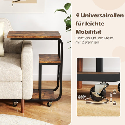 2-Piece C-Shaped Nesting Side Table Set with Wheels