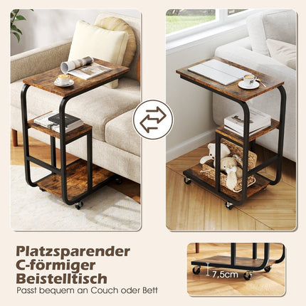 2-Piece C-Shaped Nesting Side Table Set with Wheels