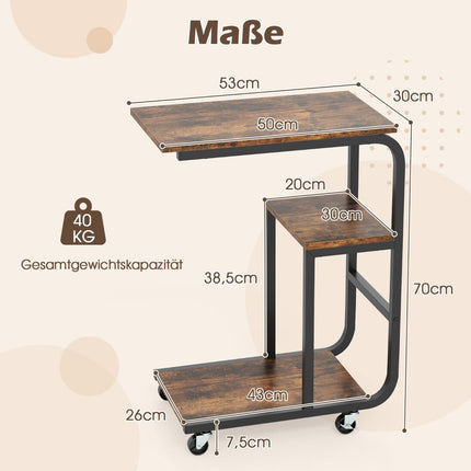 2-Piece C-Shaped Nesting Side Table Set with Wheels