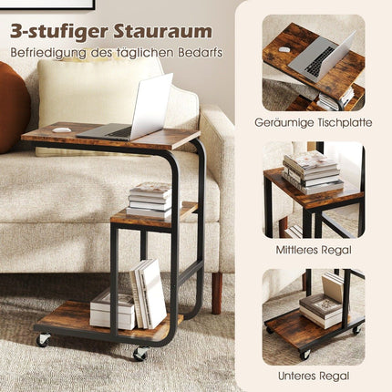 2-Piece C-Shaped Nesting Side Table Set with Wheels
