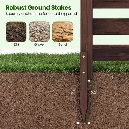 2-Piece Cedar Wood Garden Fence with Metal Posts, Brown