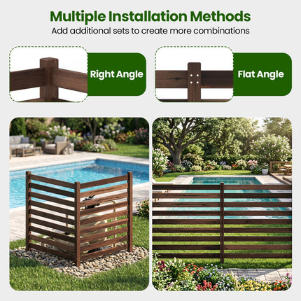 2-Piece Cedar Wood Garden Fence with Metal Posts, Brown