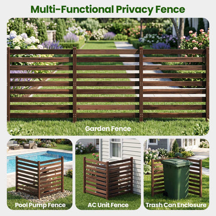 2-Piece Cedar Wood Garden Fence with Metal Posts, Brown