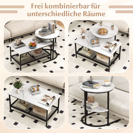 2-Piece Coffee Table Set with Faux Marble Top, Black