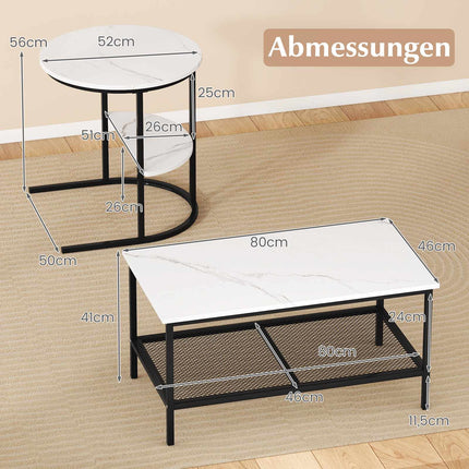 2-Piece Coffee Table Set with Faux Marble Top, Black