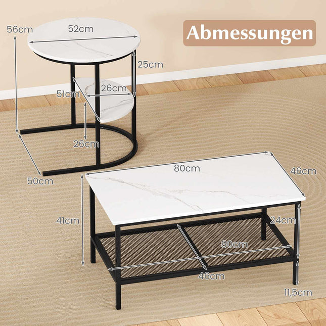 2-Piece Coffee Table Set with Faux Marble Top, Black
