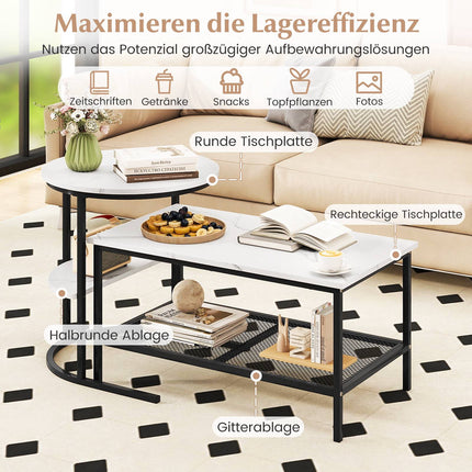 2-Piece Coffee Table Set with Faux Marble Top, Black