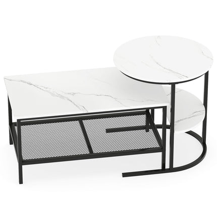 2-Piece Coffee Table Set with Faux Marble Top, Black