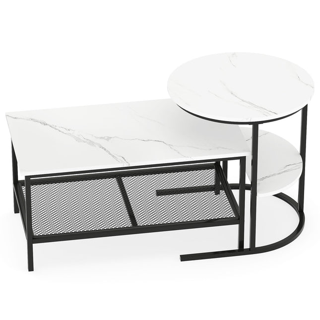 2-Piece Coffee Table Set with Faux Marble Top, Black