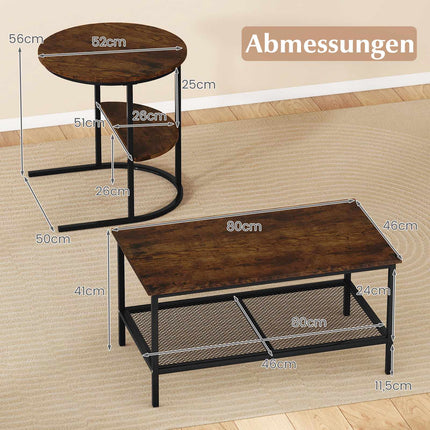 2-Piece Coffee Table Set with Faux Marble Tops, Brown