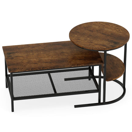 2-Piece Coffee Table Set with Faux Marble Tops, Brown