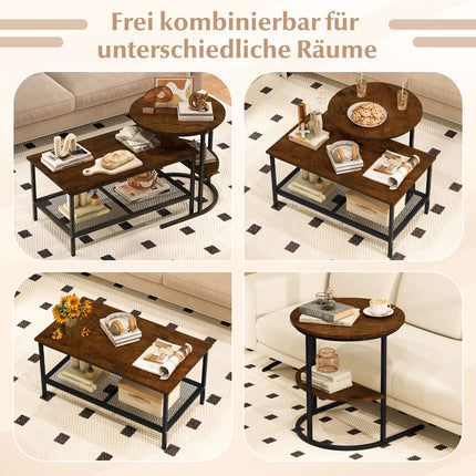 2-Piece Coffee Table Set with Faux Marble Tops, Brown