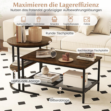 2-Piece Coffee Table Set with Faux Marble Tops, Brown