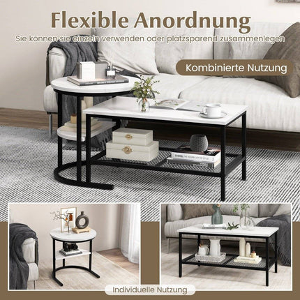 2-Piece Coffee Table Set with Faux Marble Tops