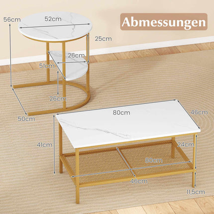 2-Piece Coffee Table Set with Faux Marble Tops, White