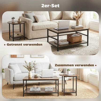 2-Piece Coffee Table Set with Storage, Rustic Brown