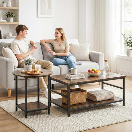 2-Piece Coffee Table Set with Storage, Rustic Brown