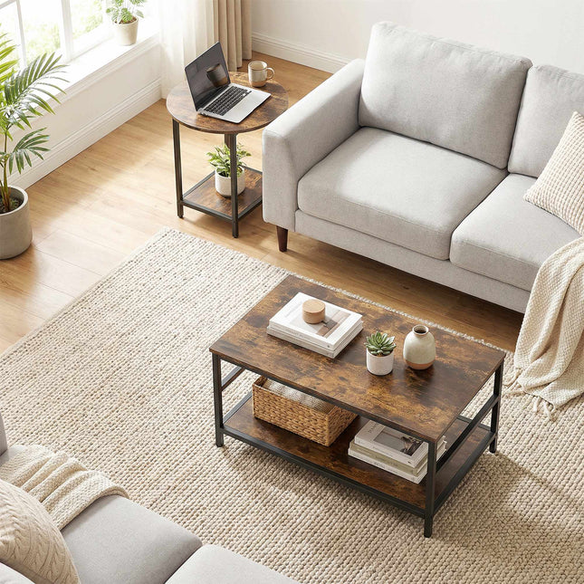 2-Piece Coffee Table Set with Storage, Rustic Brown
