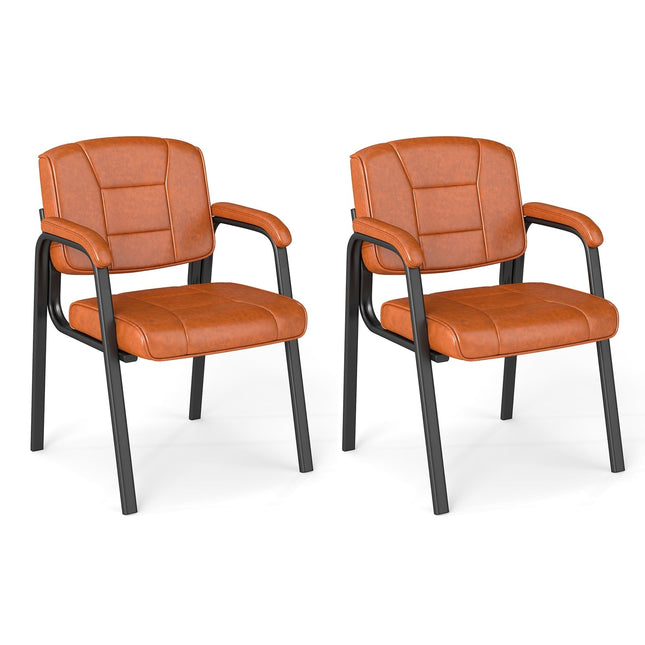 2-Piece Conference Chairs Set with Padded Armrests, Brown