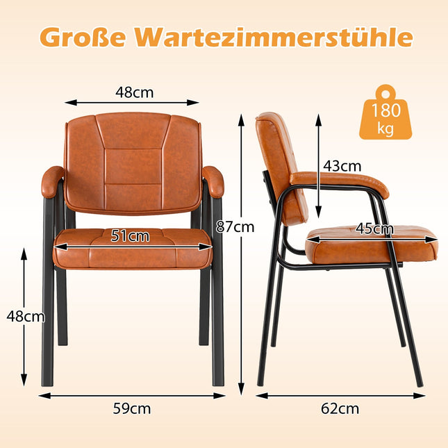 2-Piece Conference Chairs Set with Padded Armrests, Brown