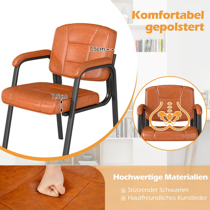 2-Piece Conference Chairs Set with Padded Armrests, Brown