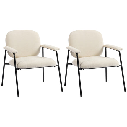 2-Piece Cream Chenille Armchairs with Metal Frame