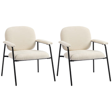 2-Piece Cream Chenille Armchairs with Metal Frame