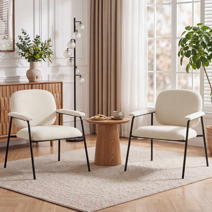 2-Piece Cream Chenille Armchairs with Metal Frame