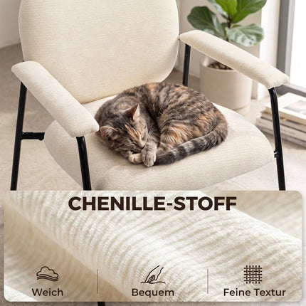 2-Piece Cream Chenille Armchairs with Metal Frame